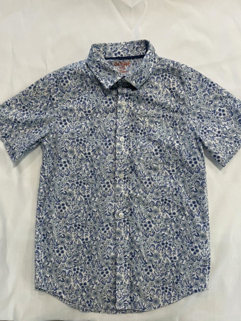 Cat & Jack Boys Button-Front Shirt Size 8/10 Blue Floral Print